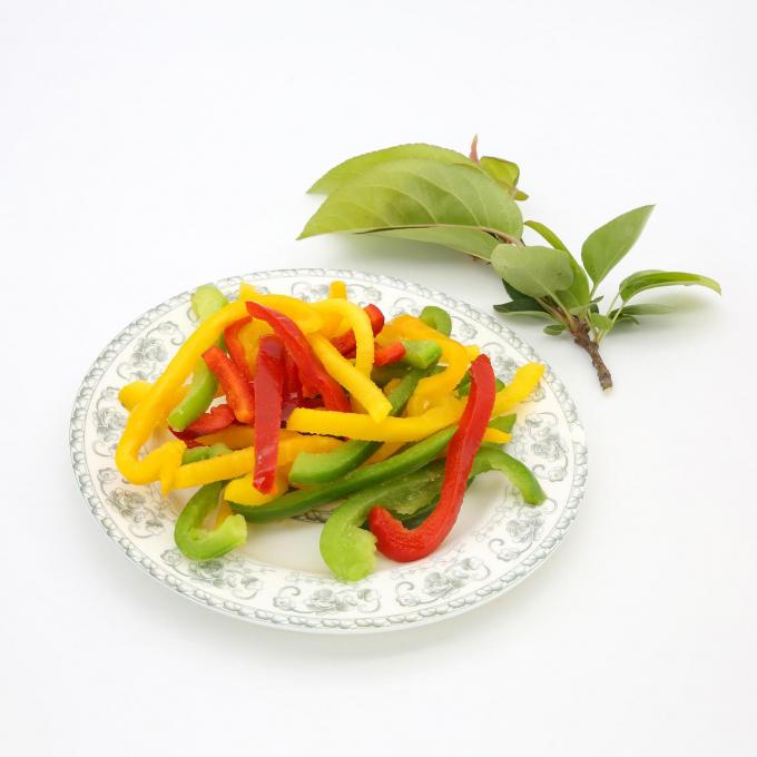 Fresh Green Red and Yellow Peppers Cut Strips of Frozen Mixed Sweet Peppers at Beautiful Prices 0